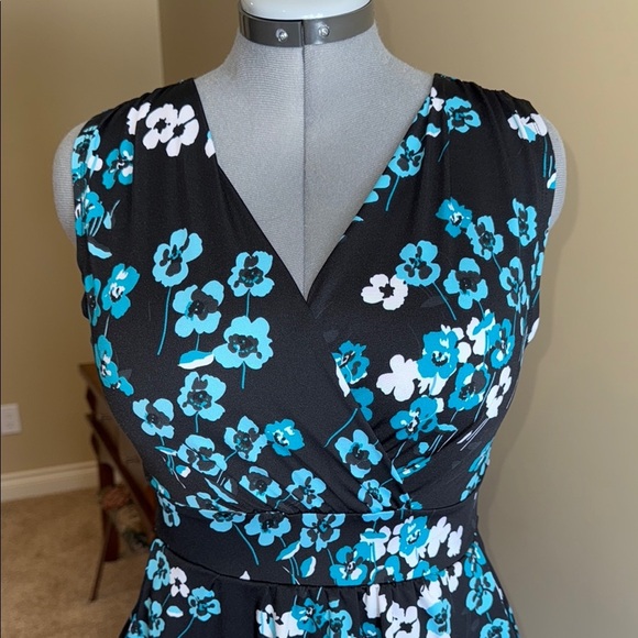 George Floral Black and Blue Sleeveless Mini Dress with Pockets Women's Size M - Picture 2 of 8